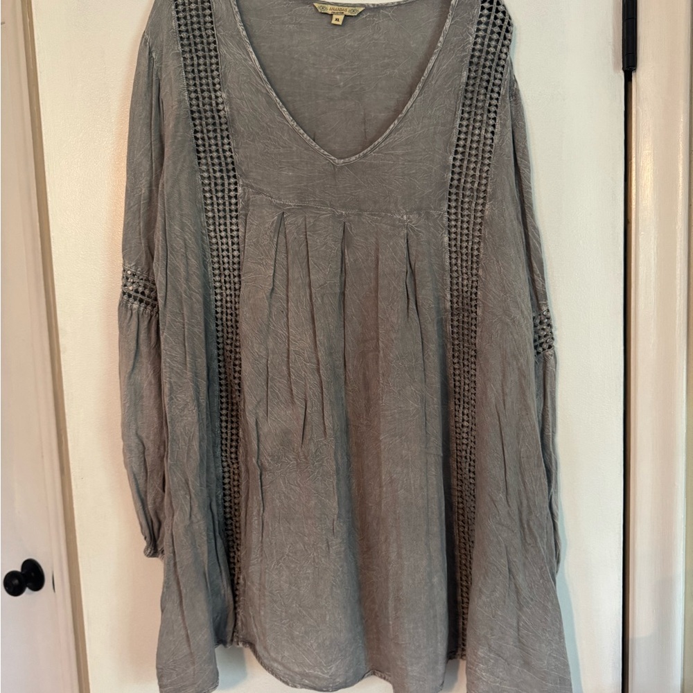 Gray V-Neck Women's Tunic Top